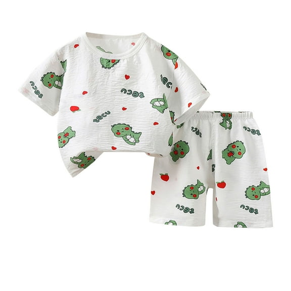 Odeerbi 1-6 Years Toddler Boys Girls Summer Cotton Pajamas Short Sleeve Tops Shorts Set Soft Loungewear Dinosaur Print Sleepwear Two-piece Pajama Sets Toddler Boys Girls Clothes