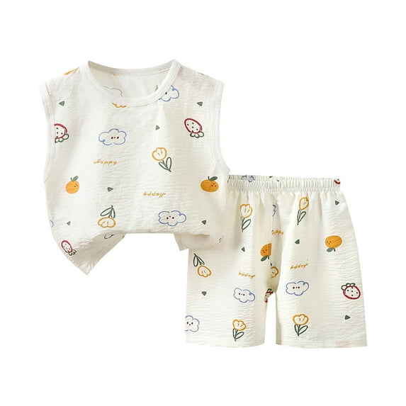 Odeerbi 1-6 Years Toddler Boys Girls Summer Cotton Pajamas Tank Tops Shorts Set Soft Loungewear Cute Print Sleepwear Two-piece Pajama Sets Toddler Boys Girls Clothes