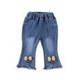 thumbnail image 1 of Odeerbi 1-6 Years Toddler Girls Flared Jeans Raw Hem Bow Denim Pants Casual Loose Cowboy Wide Leg Pants, 1 of 1