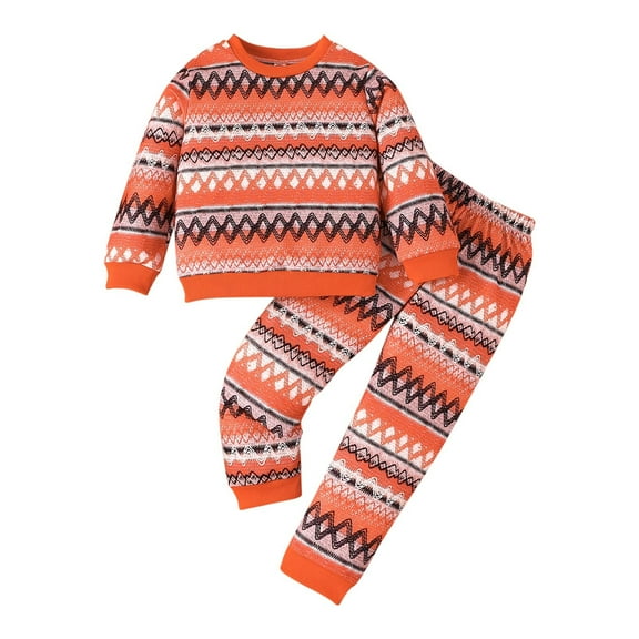 Odeerbi 1-6 Years Toddler Girls Outfits Cotton Sweatsuits Retro Striped Crewneck Sweatshirts Sweatpants Two-piece Set Sleepwear Home Clothes Set Toddler Girls Clothes