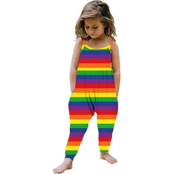 Odeerbi 1-6 Years Toddler Girls Summer Jumpsuit Colorful Striped Camisole Romper Casual Breathable Comfortable Overalls Strap Bib Overall Pants Playsuit