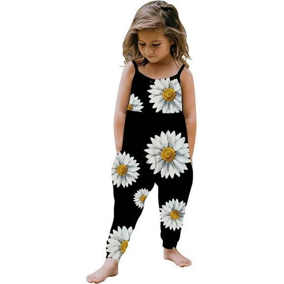 Odeerbi 1-6 Years Toddler Girls Summer Jumpsuit Daisy Camisole Romper Casual Breathable Comfortable Overalls Strap Bib Overall Pants Playsuit