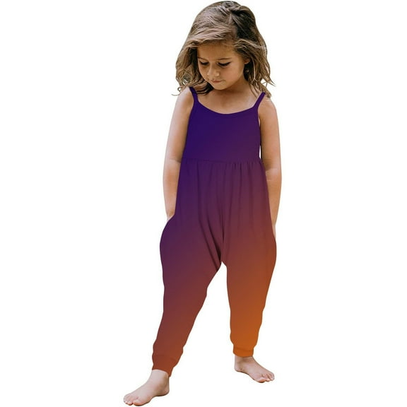 Odeerbi 1-6 Years Toddler Girls Summer Jumpsuit Gradient Camisole Romper Casual Breathable Comfortable Overalls Strap Bib Overall Pants Playsuit