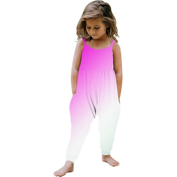 Odeerbi 1-6 Years Toddler Girls Summer Jumpsuit Gradient Camisole Romper Casual Breathable Comfortable Overalls Strap Bib Overall Pants Playsuit