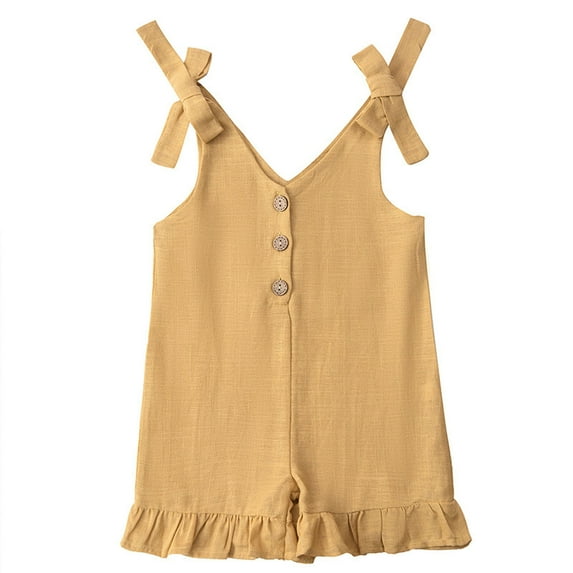 Odeerbi 1-6 Years Toddler Girls Summer Knitting Cotton Jumpsuit Ruffle Camisole Romper Casual Solid Color Shorts Strap Overalls Bib Overall Pants
