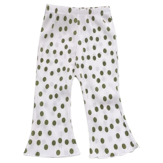 Odeerbi 1-7 Years Kids Girls Ice Silk Flared Pants Dots Print Bell Bottom Trousers Solid Color Breathable Pants