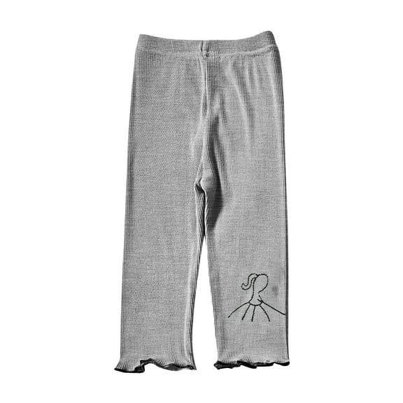 Odeerbi 1-7 Years Kids Girls Rib Knit Leggings Lettuce Trim Stretchy Tights Capris Compression Pants Summer Casual Elastic Waistband Cropped Pantyhose
