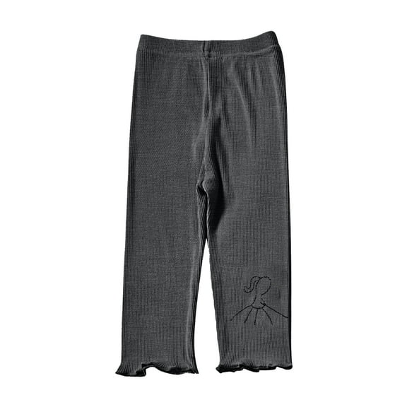 Odeerbi 1-7 Years Kids Girls Rib Knit Leggings Lettuce Trim Stretchy Tights Capris Compression Pants Summer Casual Elastic Waistband Cropped Pantyhose