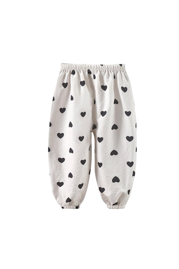 1-7 Years Toddler Boys Girls Cotton Bloomers Summer Cute Print Jogger Pants Heart Print Breathable Loose Casual Lantern Pants Haren Pants
