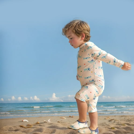 Odeerbi 1-7 Years Toddler Boys Girls Long Sleeve Rash Guard Swimsuits Summer Beach One Piece Athletic Training Swimsuit Surfing Swimwear Cute Print Sunscreen Seaside Swimming Pants