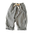 thumbnail image 1 of Odeerbi 1-7 Years Toddler Boys Girls Striped Cotton Linen Pants Summer Casual Elastic Waist Beach Pants, 1 of 4