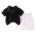 thumbnail image 1 of Odeerbi 1-7 Years Toddler Boys Summer Outfits Cotton Button Down Collar Short Sleeve T-Shirt Shorts Two-piece Set Casual Loungewear Toddler Boys Clothes, 1 of 6