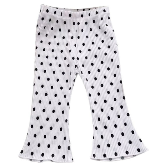 Odeerbi 1-7 Years Toddler Girls Ice Silk Flared Pants Dots Print Bell Bottom Trousers Solid Color Breathable Pants