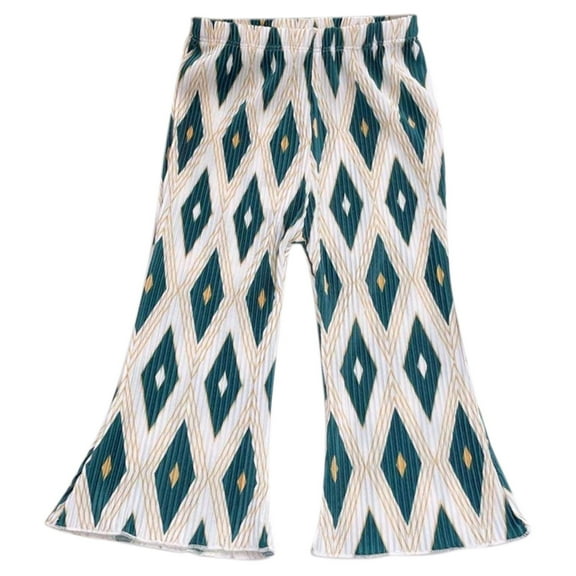 Odeerbi 1-7 Years Toddler Girls Ice Silk Flared Pants Retro Argyle Bell Bottom Trousers Solid Color Breathable Pants