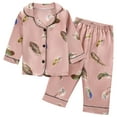 thumbnail image 1 of Odeerbi 1-8 Years Kids Boys Girls Satin Pajamas Notched Lapel Long Sleeve Shirt Pants Set Soft Loungewear Floral Print Sleepwear Two-piece Pajama Sets Kids Boys Girls Clothes, 1 of 9