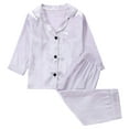 thumbnail image 1 of Odeerbi 1-8 Years Kids Boys Girls Satin Pajamas Notched Lapel Long Sleeve Shirt Pants Set Soft Loungewear Solid Color Sleepwear Two-piece Pajama Sets Kids Boys Girls Clothes, 1 of 9
