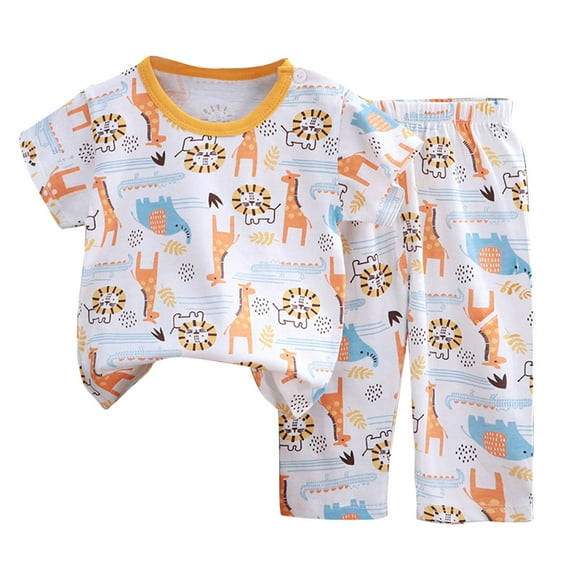 Odeerbi 1-8 Years Kids Boys Girls Summer Outfits Cotton Loungewear Casual Short Sleeve Top Pants Pajamas Two-piece Set Cute Printed Underwear Lounge Sets Kids Boys Girls Clothes