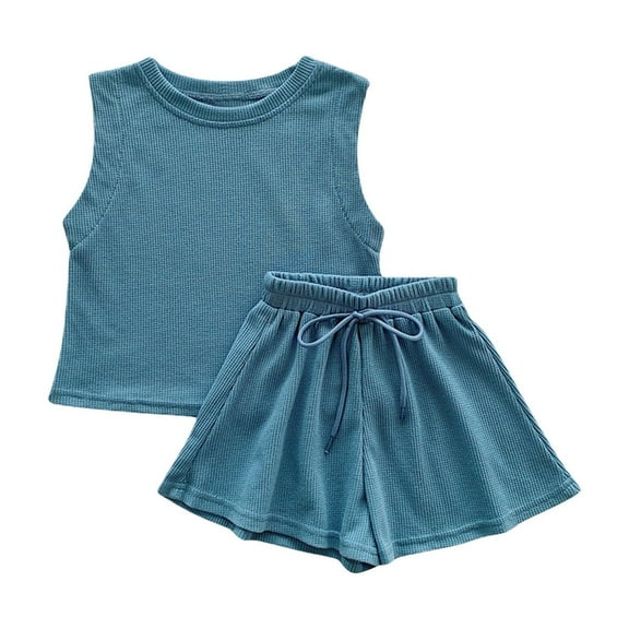Odeerbi 1-8 Years Kids Boys Girls Summer Outfits Tank Tops Shorts Two-piece Set Cute Solid Color Soft Shorts Set Kids Boys Girls Clothes