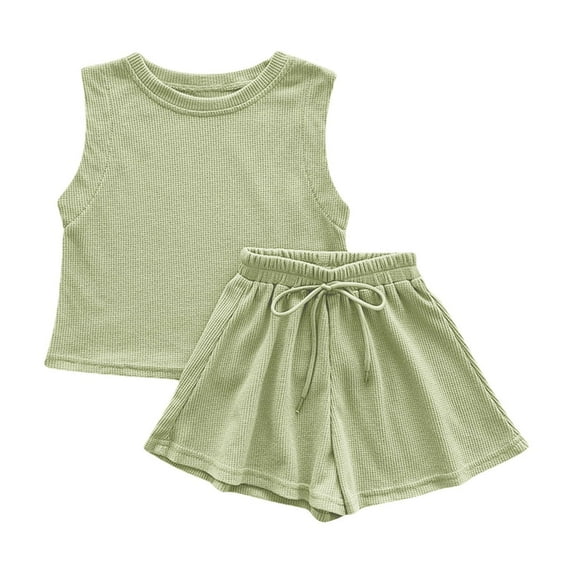 Odeerbi 1-8 Years Kids Boys Girls Summer Outfits Tank Tops Shorts Two-piece Set Cute Solid Color Soft Shorts Set Kids Boys Girls Clothes