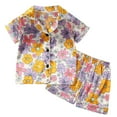 thumbnail image 1 of Odeerbi 1-8 Years Kids Boys Girls Summer Satin Pajamas Notched Lapel Short Sleeve Shirts Shorts Set Soft Loungewear Floral Print Sleepwear Kids Boys Girls Clothes, 1 of 9