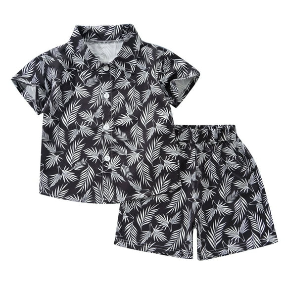 Odeerbi 1-8 Years Toddler Boys Summer Hawaiian Outfits Cotton Beach Tropical Print Short Sleeve Shirt Shorts Set Graphic Casual Two-piece Set Toddler Boys Clothes