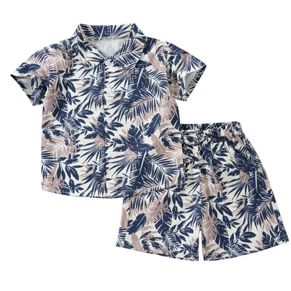 Odeerbi 1-8 Years Kids Boys Summer Hawaiian Outfits Cotton Beach Tropical Print Short Sleeve Shirt Shorts Set Graphic Casual Two-piece Set Kids Boys Clothes