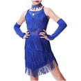 thumbnail image 1 of Odeerbi 1-8 Years Kids Girls Fringe Latin Dance Dress with Shorts Oversleeve Set Stage Performance Outfits Dance Jumpsuit Practice Outfit Tassel Skirt Kids Girls Clothes, 1 of 4