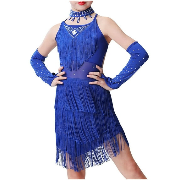 Odeerbi 1-8 Years Kids Girls Fringe Latin Dance Dress with Shorts Oversleeve Set Stage Performance Outfits Dance Jumpsuit Practice Outfit Tassel Skirt Kids Girls Clothes