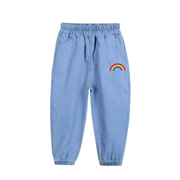 Odeerbi 1-8 Years Kids Girls Spring Summer Jeans Cute Print Jogger Denim Pants Casual Outdoor Loose Ankle Cowboy Pants