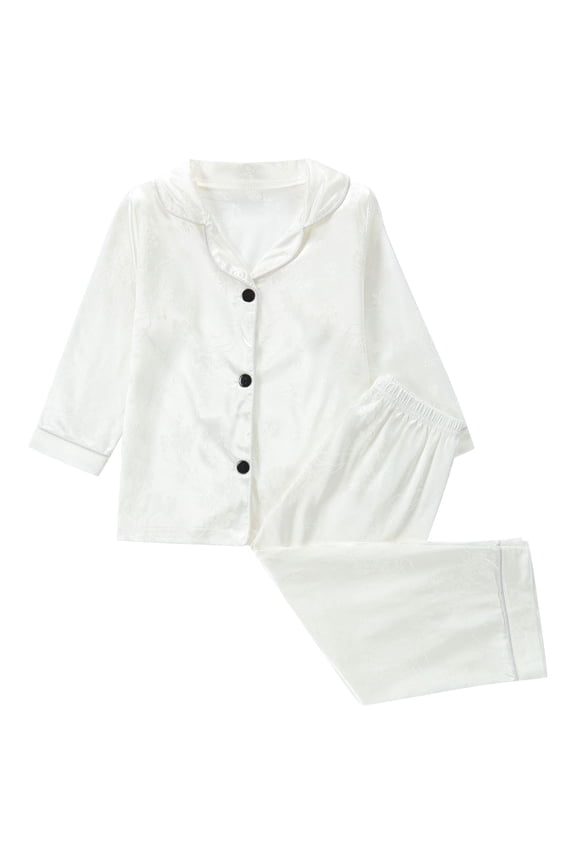 1-8 Years Toddler Boys Girls Satin Pajamas Notched Lapel Long Sleeve Shirt Pants Set Soft Loungewear Solid Color Sleepwear Two-piece Pajama Sets Toddler Boys Girls Clothes