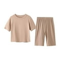 thumbnail image 1 of Odeerbi 1-8 Years Toddler Boys Girls Summer Outfits Modal Short Sleeve Tops Pants Two-piece Set Cute Solid Color Soft Loungewear Toddler Boys Girls Clothes, 1 of 5