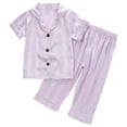 thumbnail image 1 of Odeerbi 1-8 Years Toddler Boys Girls Summer Satin Pajamas Notched Lapel Short Sleeve Shirts Pants Set Soft Loungewear Solid Color Sleepwear Two-piece Pajama Set Toddler Boys Girls Clothes, 1 of 9