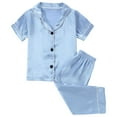 thumbnail image 1 of Odeerbi 1-8 Years Toddler Boys Girls Summer Satin Pajamas Notched Lapel Short Sleeve Shirts Pants Set Soft Loungewear Solid Color Sleepwear Two-piece Pajama Set Toddler Boys Girls Clothes, 1 of 9