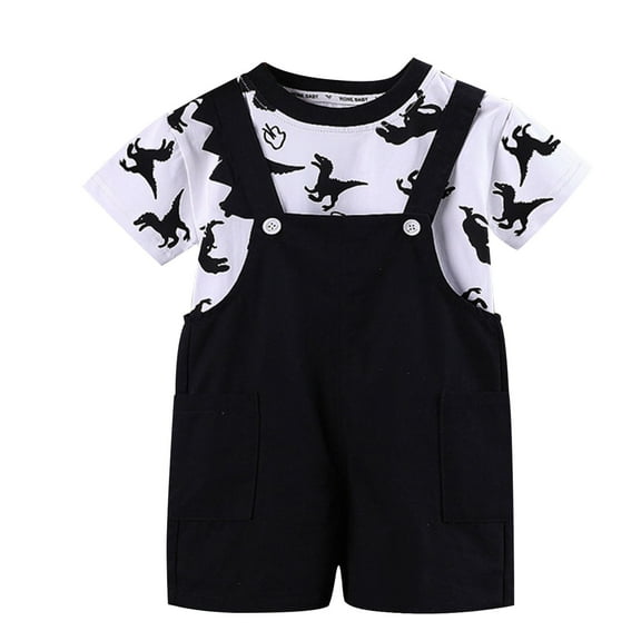 Odeerbi 1-8 Years Toddler Boys Summer Cotton Gentleman Formal Dress Suit Kids Short Sleeve Dinosaur Graphic T-shirt Casual Overall Shorts Set Toddler Boys Clothes