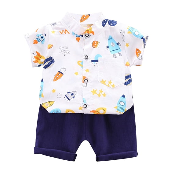 Odeerbi 1-8 Years Toddler Boys Summer Hawaiian Outfits Cotton Beach Tropical Print Short Sleeve Shirt Shorts Set Graphic Casual Two-piece Set Toddler Boys Clothes