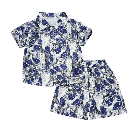 Odeerbi 1-8 Years Toddler Boys Summer Hawaiian Outfits Cotton Beach Tropical Print Short Sleeve Shirt Shorts Set Graphic Casual Two-piece Set Toddler Boys Clothes