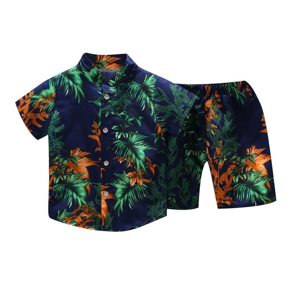 Odeerbi 1-8 Years Toddler Boys Summer Hawaiian Outfits Cotton Beach Tropical Print Short Sleeve Shirt Shorts Set Graphic Casual Two-piece Set Toddler Boys Clothes