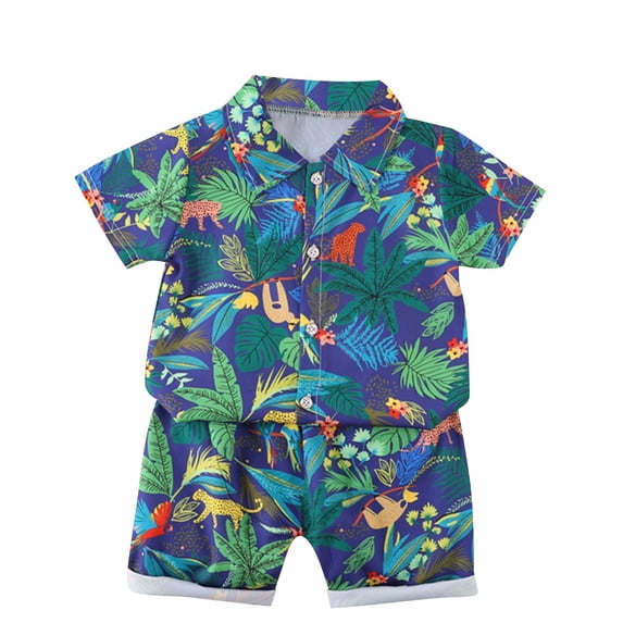 Odeerbi 1-8 Years Toddler Boys Summer Hawaiian Outfits Cotton Beach Tropical Print Short Sleeve Shirt Shorts Set Graphic Casual Two-piece Set Toddler Boys Clothes