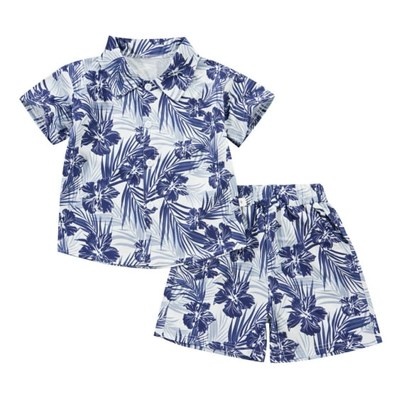 Odeerbi 1-8 Years Toddler Boys Summer Hawaiian Outfits Cotton Beach Tropical Print Short Sleeve Shirt Shorts Set Graphic Casual Two-piece Set Toddler Boys Clothes