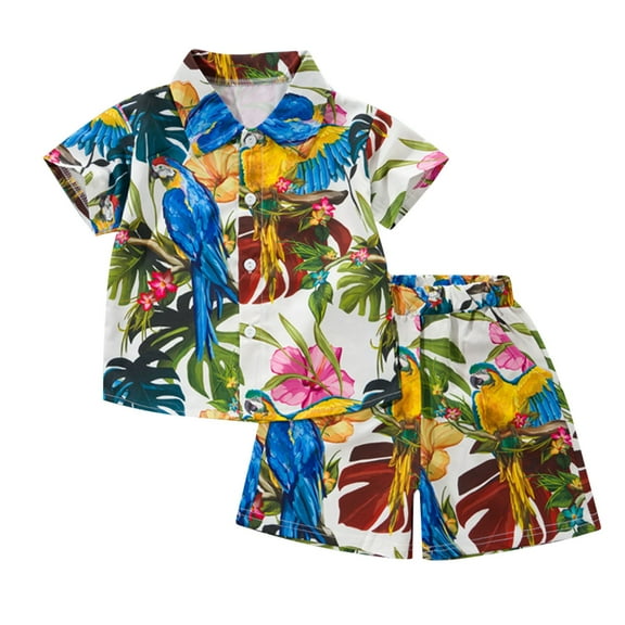 Odeerbi 1-8 Years Toddler Boys Summer Hawaiian Outfits Cotton Beach Tropical Print Short Sleeve Shirt Shorts Set Graphic Casual Two-piece Set Toddler Boys Clothes