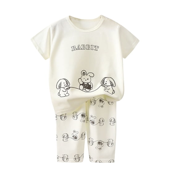 Odeerbi 1-8 Years Toddler Boys Summer Outfits Cotton Loungewear Casual Short Sleeve Top Pants Pajamas Two-piece Set Casual Lounge Sets Toddler Boys Clothes
