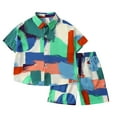 thumbnail image 1 of Odeerbi 1-8 Years Toddler Boys Summer Outfits Cotton Short Sleeve Shirt Shorts Set Casual Graphic Solid Color Shirt Two-piece Set Toddler Boys Clothes, 1 of 7