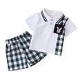 thumbnail image 1 of Odeerbi 1-8 Years Toddler Boys Summer Outfits Plaid Cotton Button Down Collar Short Sleeve T-Shirt Shorts Two-piece Set Solid Color Casual Loungewear Toddler Boys Clothes, 1 of 5