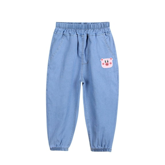 Odeerbi 1-8 Years Toddler Girls Spring Summer Jeans Cute Print Jogger Denim Pants Casual Outdoor Loose Ankle Cowboy Pants