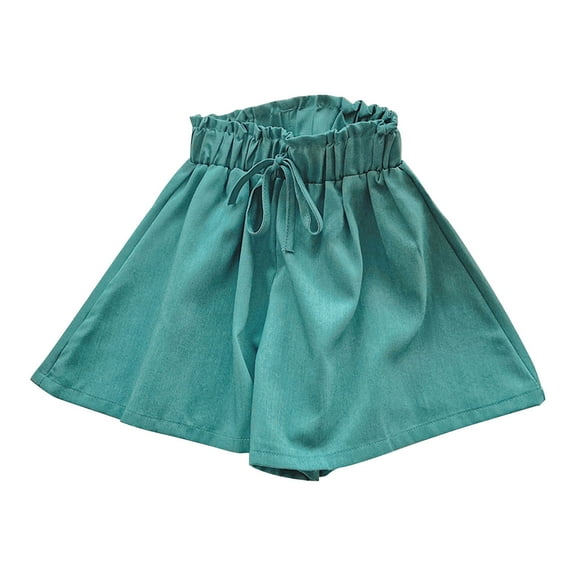Odeerbi 1-8 Years Toddler Girls Summer Cotton Linen Shorts Wide Leg Shorts Solid Color Cute Leisure Frenulum Shorts