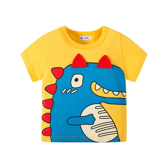 Odeerbi 1-8Y Toddler Boys Dinosaur Graphic Cotton T-Shirt Children's Summer Dinosaur Pattern Tops Round Neck Short Sleeve Shirts Yellow