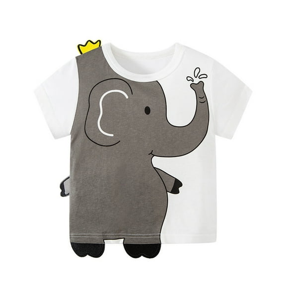 Odeerbi 1-8Y Toddler Boys Girls Elephant Graphic Cotton T-Shirt Children's Summer Knitted Cotton Cute Print Tops Round Neck Short Sleeve Shirts Gray