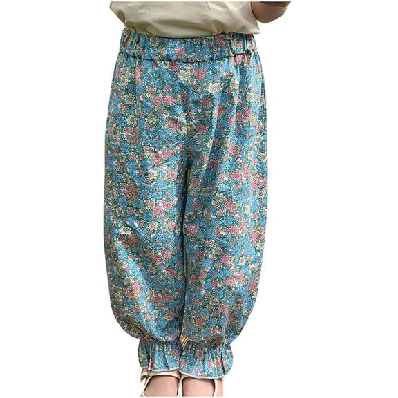 Odeerbi 1-9 Years Kids Girls Cotton Bloomers Summer Floral Ruffle Jogger Pants Flower Print Cute Leisure Lantern Pants Haren Pants