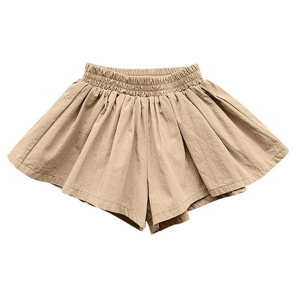 Odeerbi 1-9 Years Kids Girls Summer Cotton Linen Shorts Ruffle Wide Leg Shorts Casual Breathable Solid Color Cute Leisure Shorts
