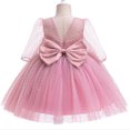 thumbnail image 1 of Odeerbi 1-9 Years Toddler Girls Big Bow Tulle Princess Dresses Flower Girl Dress Cute Birthday Party Evening Dress Polka Splicing Long Sleeve Dress Toddler Girls Clothes, 1 of 8